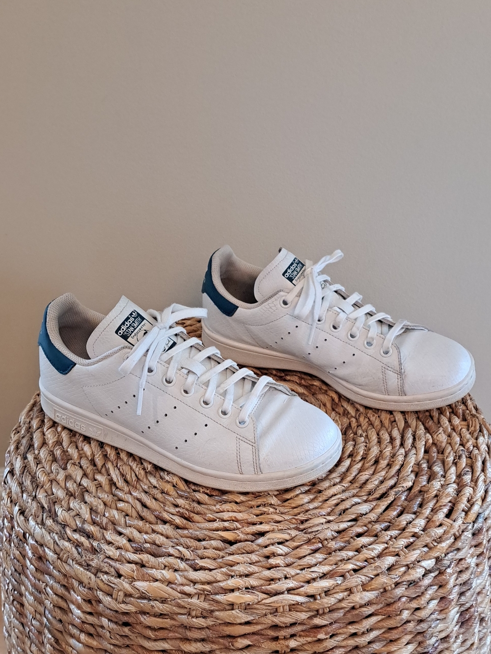 Adidas Unisex Stan Smith White Snakeskin Print Leather Athleisure Sneakers 6/7.5